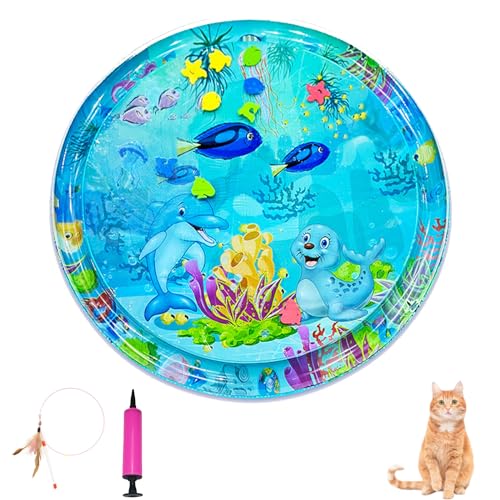 Generisch Wassersensormatte für Haustiere, Wassersensorspielmatte für Katzen, Wassersensorspielmatte mit Fischspielzeug, dicke kühle Wassersensormatte für den Sommer (Stil-B, 105 * 105cm) von Generisch