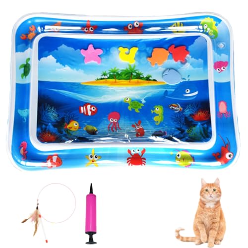 Generisch Wassersensormatte für Haustiere, Wassersensorspielmatte für Katzen, Wassersensorspielmatte mit Fischspielzeug, dicke kühle Wassersensormatte für den Sommer (Stil-B, 50 * 65cm) von Generisch