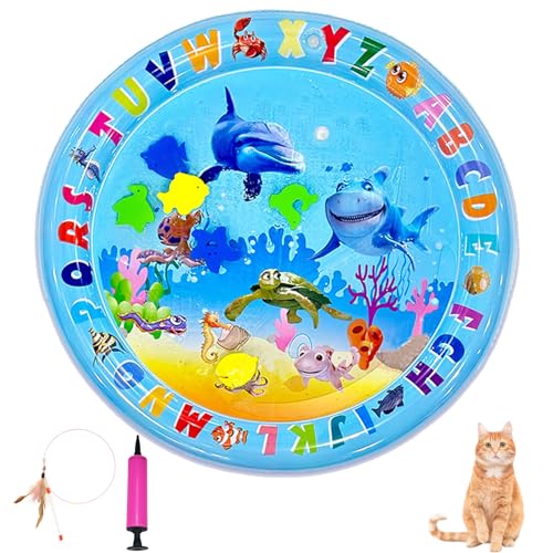 Generisch Wassersensormatte für Haustiere, Wassersensorspielmatte für Katzen, Wassersensorspielmatte mit Fischspielzeug, dicke kühle Wassersensormatte für den Sommer (Stil-B, 65 * 65cm) von Generisch