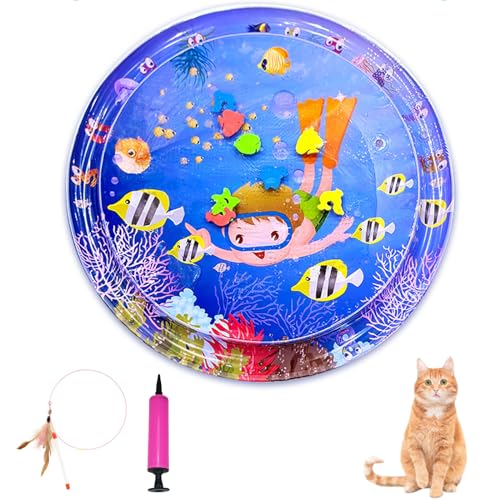 Generisch Wassersensormatte für Haustiere, Wassersensorspielmatte für Katzen, Wassersensorspielmatte mit Fischspielzeug, dicke kühle Wassersensormatte für den Sommer (Stil-B, 85 * 85cm) von Generisch