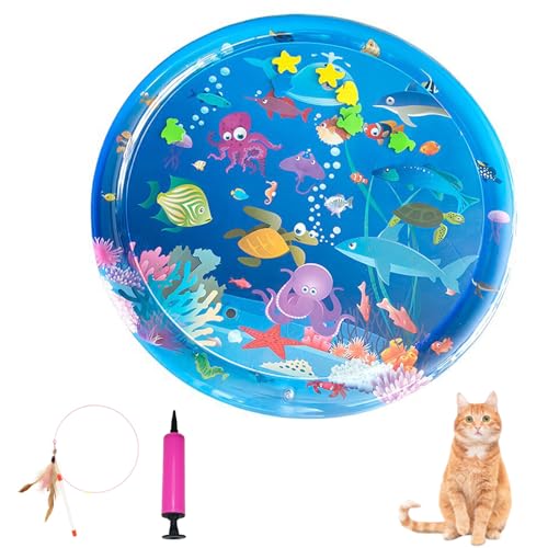 Generisch Wassersensormatte für Haustiere, Wassersensorspielmatte für Katzen, Wassersensorspielmatte mit Fischspielzeug, dicke kühle Wassersensormatte für den Sommer (Stil-C, 100 * 100cm) von Generisch