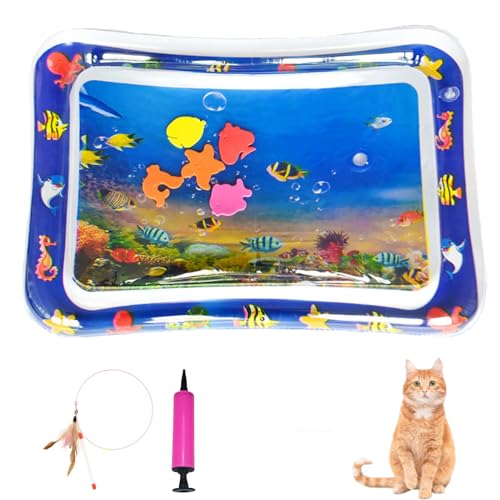 Generisch Wassersensormatte für Haustiere, Wassersensorspielmatte für Katzen, Wassersensorspielmatte mit Fischspielzeug, dicke kühle Wassersensormatte für den Sommer (Stil-C, 50 * 65cm) von Generisch