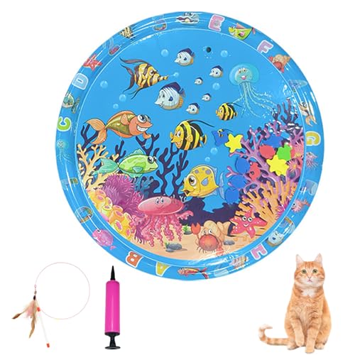 Generisch Wassersensormatte für Haustiere, Wassersensorspielmatte für Katzen, Wassersensorspielmatte mit Fischspielzeug, dicke kühle Wassersensormatte für den Sommer (Stil-D, 100 * 100cm) von Generisch