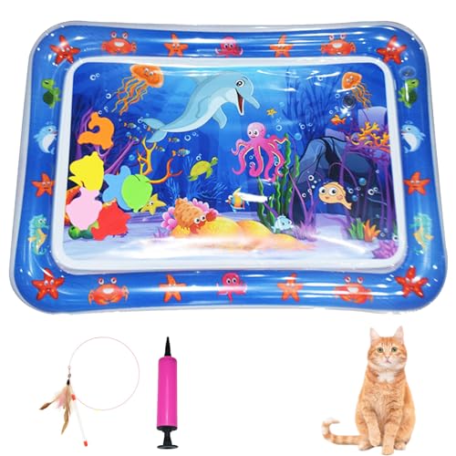 Generisch Wassersensormatte für Haustiere, Wassersensorspielmatte für Katzen, Wassersensorspielmatte mit Fischspielzeug, dicke kühle Wassersensormatte für den Sommer (Stil-E, 50 * 65cm) von Generisch