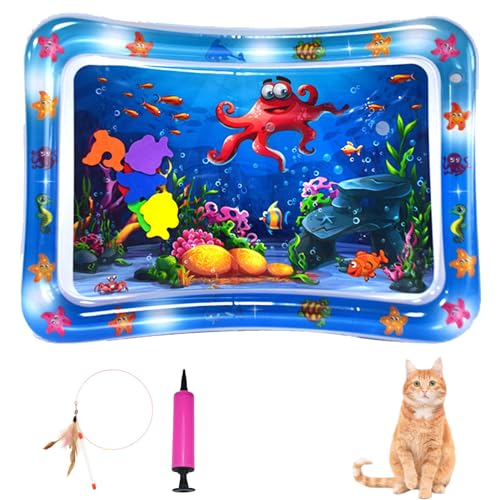 Generisch Wassersensormatte für Haustiere, Wassersensorspielmatte für Katzen, Wassersensorspielmatte mit Fischspielzeug, dicke kühle Wassersensormatte für den Sommer (Stil-F, 50 * 65cm) von Generisch