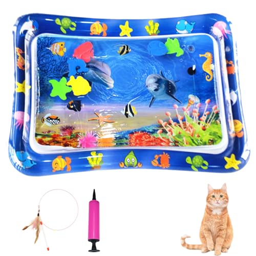 Generisch Wassersensormatte für Haustiere, Wassersensorspielmatte für Katzen, Wassersensorspielmatte mit Fischspielzeug, dicke kühle Wassersensormatte für den Sommer (Stil-G, 50 * 65cm) von Generisch