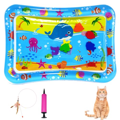 Generisch Wassersensormatte für Haustiere, Wassersensorspielmatte für Katzen, Wassersensorspielmatte mit Fischspielzeug, dicke kühle Wassersensormatte für den Sommer (Stil-H, 50 * 65cm) von Generisch