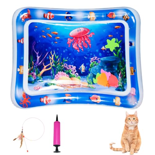 Generisch Wassersensormatte für Haustiere, Wassersensorspielmatte für Katzen, Wassersensorspielmatte mit Fischspielzeug, dicke kühle Wassersensormatte für den Sommer (Stil-I, 50 * 65cm) von Generisch