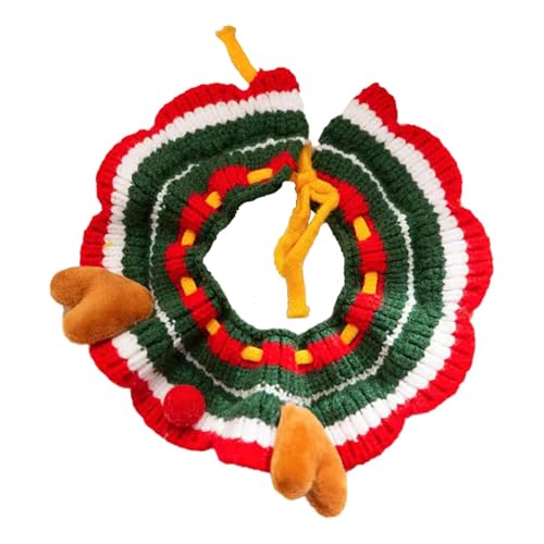 Gestricktes Haustierhalsband,Katzen-Weihnachtshalsband gestrickt - Weihnachts-Welpenhalsband mit Elchgeweih-Design - Winter Festival Welpen Strickkragen, Kätzchen Wärmer Schal für große Katze von Generisch