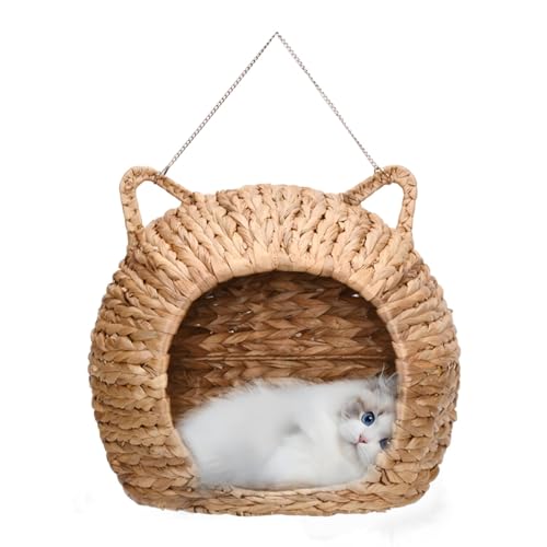 Gewebtes Katzenhaus – Weiden-Katzenbett, Strohnest, leichtes hängendes Katzenbett, leichtes, gemütliches, handgefertigtes Katzenhaus, umweltfreundlich, hängbares Katzenbett für Katzen, geeignet für von Generisch