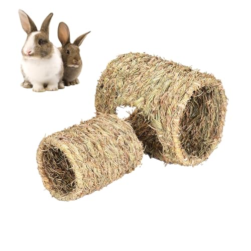 Gras-Tunnelspielzeug – Naturgras Haustier Nest Tunnel für Kaninchen – Kleintierhäuser Haustier Spielmöbel für Chinchillas, Holländisch, Meerschweinchen, Hamster von Generisch