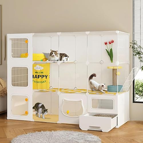 Großer Katzenkäfig Indoor mit geschlossener Katzentoilette, Katzenleiter, leicht zu reinigen, Schichtdesign von Generisch