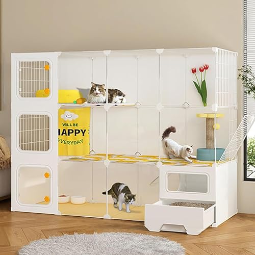 Großer Katzenkäfig Indoor mit geschlossener Katzentoilette, Katzenleiter und mehrschichtigem Design - Indoor Pet Home für 1-4 Katzen, leicht zu reinigen von Generisch