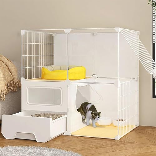 Großer Katzenkäfig Indoor mit geschlossener Katzentoilette, Katzenleiter und mehrschichtigem Design - Indoor Pet Home für 1-4 Katzen, leicht zu reinigen von Generisch