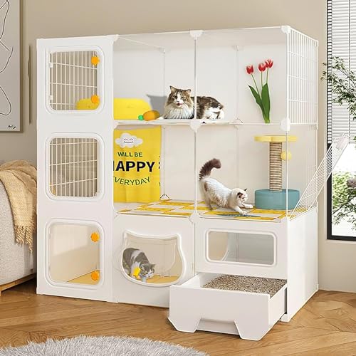 Großer Katzenkäfig Indoor mit geschlossener Katzentoilette, Katzenleiter und mehrschichtigem Design - Indoor Pet Home für 1-4 Katzen, leicht zu reinigen von Generisch