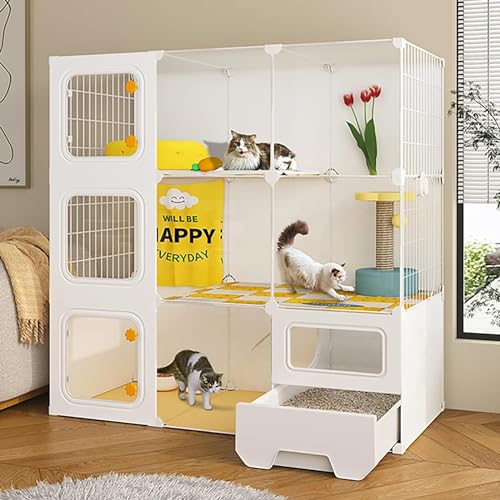 Großer Katzenkäfig Indoor mit geschlossener Katzentoilette, Katzenleiter und mehrschichtigem Design - Indoor Pet Home für 1-4 Katzen, leicht zu reinigen von Generisch