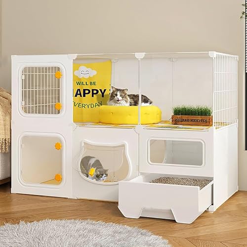 Großer Katzenkäfig Indoor mit geschlossener Katzentoilette, Katzenleiter und mehrschichtigem Design - Indoor Pet Home für 1-4 Katzen, leicht zu reinigen von Generisch