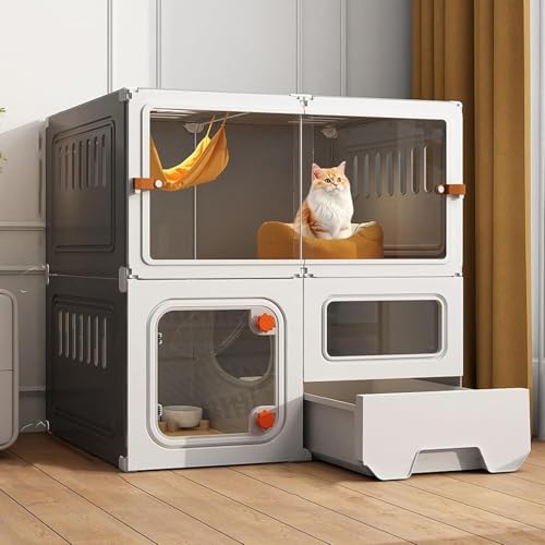 Großer Katzenkäfig für den Innenbereich mit Katzenklo und Schiebetür Design erweitern vertikalen Platz für 14 Katzen, Grau (71 x 46 x 71 cm) von Generisch