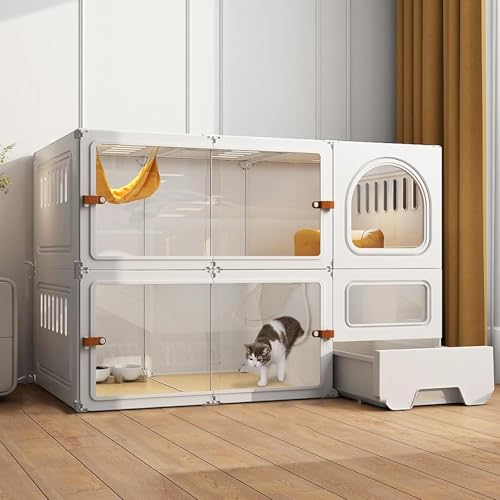 Großer Katzenkäfig für den Innenbereich mit Katzentoilette erweitern vertikalen Platz für 14 Katzen Schiebetür Design Weiß 106x46x71cm von Generisch