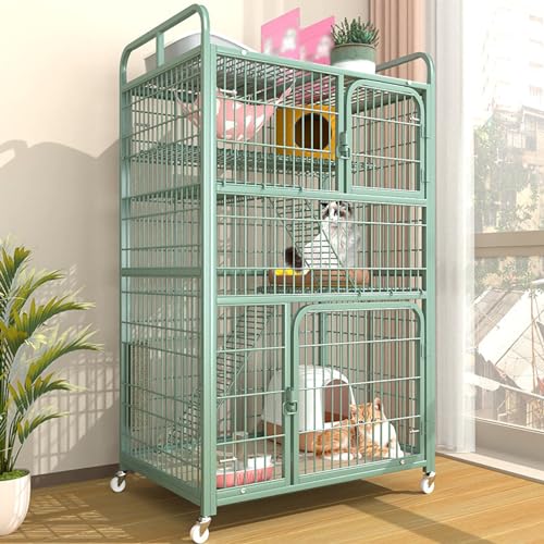 Großer Katzenkäfig mit 4 Rädern, Indoor DIY Katzengehege Haustier Laufstall mit Aufbewahrungsregal, Abnehmbarer Metalldraht Kleintierkäfig, Geeignete Leiter enthalten - Ideal für den Innenbereich von Generisch