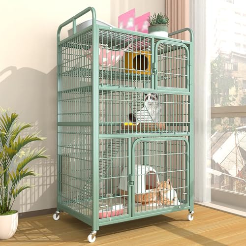 Großer Katzenkäfig mit 4 Rädern, Indoor DIY Katzengehege Haustier Laufstall mit Aufbewahrungsregal, Abnehmbarer Metalldraht Kleintierkäfig, Geeignete Leiter enthalten - Ideal für den Innenbereich von Generisch