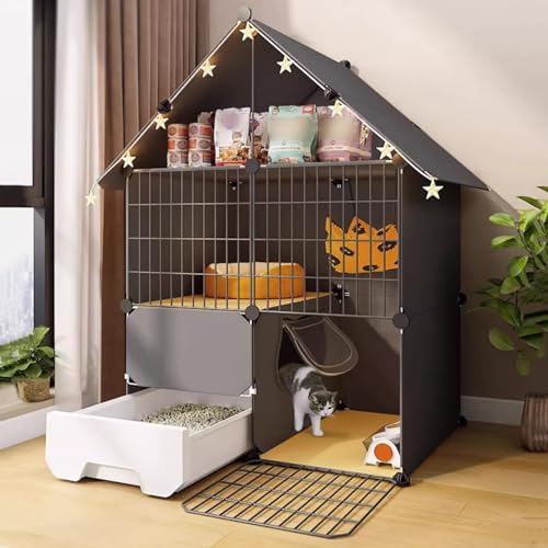 Großer Katzenkäfig mit Katzenhängematte, Katzenlaufstall mit Katzentoilette, abnehmbare Metalldrahtzwinger für Kaninchen, Kaninchen, Meerschweinchen, Chinchilla Deluxe 232 Größe von Generisch