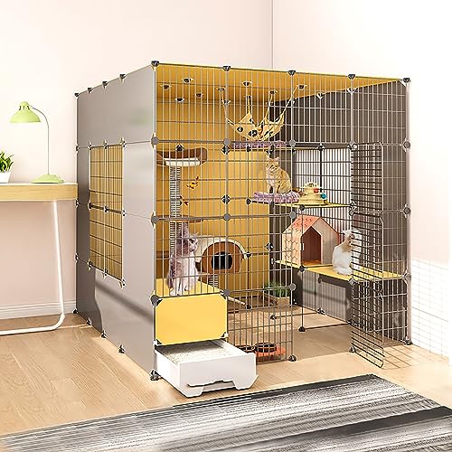 Großer Katzenkäfig mit Katzenklo - DIY Katzenlaufstall Indoor Gehege für Kleintiere - Abnehmbarer Drahtzwinger Kiste für Katzen - Idealer Übungsplatz von Generisch