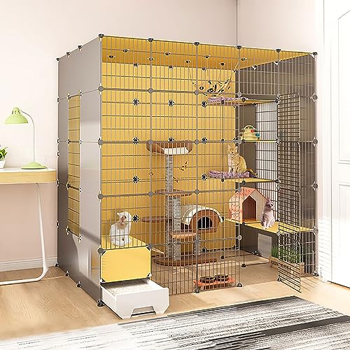 Großer Katzenkäfig mit Katzenklo - DIY Katzenlaufstall Indoor Gehege für Kleintiere - Abnehmbarer Drahtzwinger Kiste für Katzen - Idealer Übungsplatz von Generisch