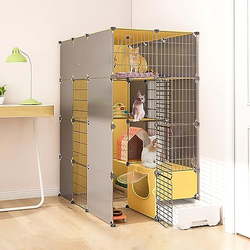 Großer Katzenkäfig mit Katzenklo - DIY Katzenlaufstall Indoor Gehege für Kleintiere - Abnehmbarer Drahtzwinger Kiste für Katzen - Idealer Übungsplatz von Generisch