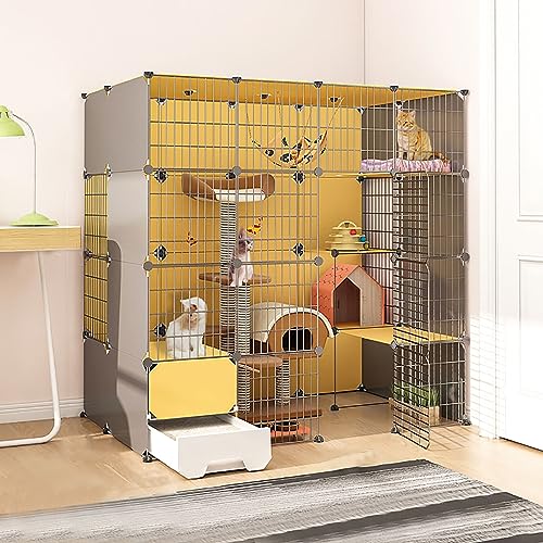 Großer Katzenkäfig mit Katzenklo - Indoor Katzengehege DIY Laufstall, Abnehmbarer Drahtzwinger Kiste für Kleintiere, Idealer Übungsplatz für Katzen von Generisch