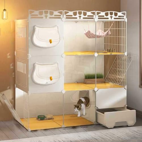 Großer Katzenlaufstall, Katzengehege mit Katzentoilette, Katzenkäfige für den Innenbereich zum Selbermachen, interaktive Katzenvilla, verbesserte Lenkrolle, frei beweglich, leicht zu reinige von Generisch