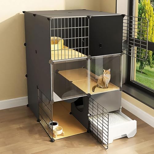 Großer Katzenlaufstall, Katzenkäfig mit Katzentoilette, Katzenkäfige für den Innenbereich, 2/3-stöckiger Katzenkäfig, Katzenlaufstall, Katzengehege, Kleintierkäfig, Hundekäfig, Auslaufplatz, von Generisch