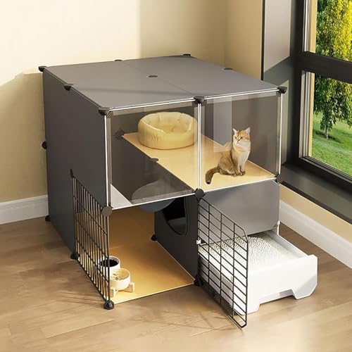 Großer Katzenlaufstall, Katzenkäfig mit Katzentoilette, Katzenkäfige für den Innenbereich, 2/3-stöckiger Katzenkäfig, Katzenlaufstall, Katzengehege, Kleintierkäfig, Hundekäfig, Auslaufplatz, von Generisch