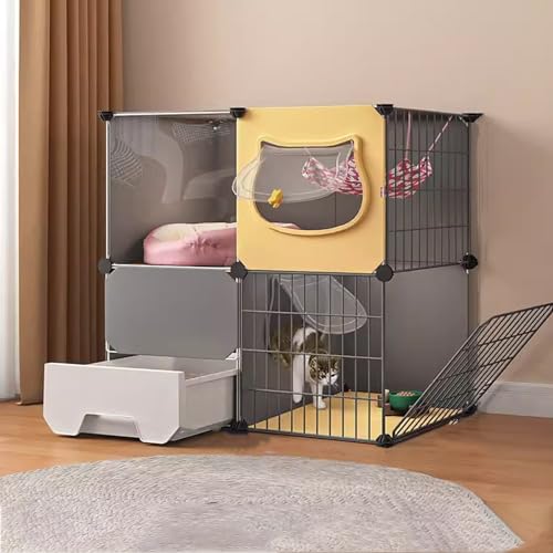 Großer Katzenlaufstall, Katzenkäfige für den Innenbereich mit Katzentoilette, Katzenlaufstall für geschlossene Hauskatzen, große Katzenzwinger, Katzenzwinger-Kistenlaufstall, DIY-Katzenlaufs von Generisch