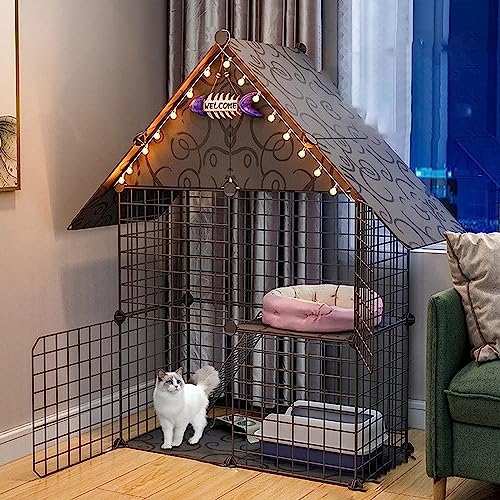 Großer Katzenlaufstall, Kleiner Haustierlaufstall, Katzenzwinger für Hauskatzen, Katzenbox, Hundelaufstall, Haustierkäfig, DIY-Zaun mit Tür für den Innen-/Außenbereich (Größe: 75 * 39 * 109 von Generisch