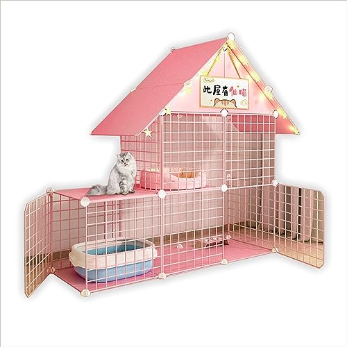 Großer Katzenlaufstall, großer Katzenkäfig mit Hängematte, Haustierheim, Kleintierhaus, Abnehmbarer Laufstall, ideal für Katzen, Meerschweinchen, Kaninchen, Kleintiere, Pink (Größe: 111 x 39 von Generisch