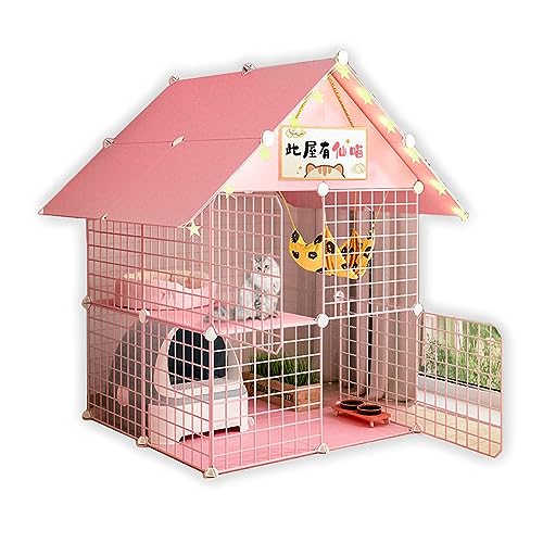 Großer Katzenlaufstall, großer Katzenkäfig mit Hängematte, Haustierheim, Kleintierhaus, Abnehmbarer Laufstall, ideal für Katzen, Meerschweinchen, Kaninchen, Kleintiere, Pink (Größe: 75 x 75 von Generisch