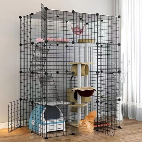 Großer KatzenlaufstallGroßer Katzenkäfig für Haustiere DIY Katzenzaun für den Innenbereich Katzenkäfig mit Hängematte Katzenhütten für den Innenbereich mit Katzentoilette für 1-4 Katzen Katz von Generisch