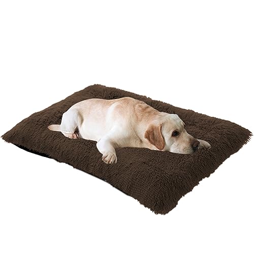 Großes Hundebett, Anti-Angst-Haustierbett mit rutschfester Unterseite, für mittelgroße und kleine Hunde und Katzen, Hundekissen, Matratze, Hundehütte, Decke, 120 x 90 x 10 cm, Braun von Generisch