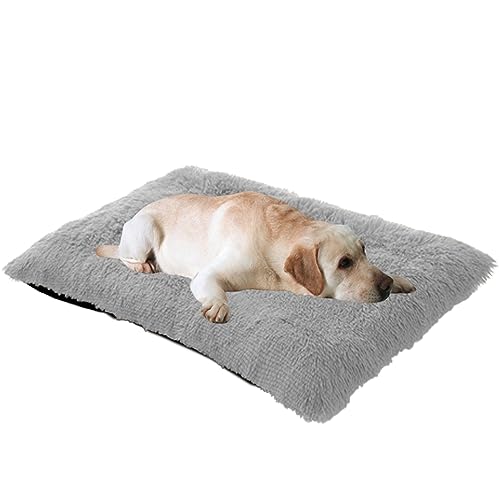 Großes Hundebett mit Anti-Angst-Kissen, Haustierkissen für mittelgroße und kleine Hunde, Hundehütte und Decke mit rutschfester Unterseite, 140 x 110 x 12 cm, Grau von Generisch