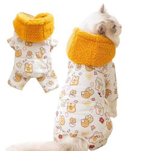 Haarlose Katzenmantel-Kapuzenpullover, warme Katzenmanteljacke | Jacke für haarlose Katzen mit integrierter Traktionsschnalle - Winterliche, bequeme Welpenkleidung mit Tiermuster zum Spielen, Laufen u von Generisch