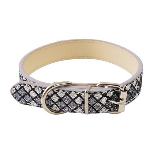 Halsband Hund Personalisiert Katzenhalsband, Haustierhalsband, Ring, reflektierendes Katzen-Instagram-Windleder, Kariertes Hundehalsband (Black, M) von Generisch