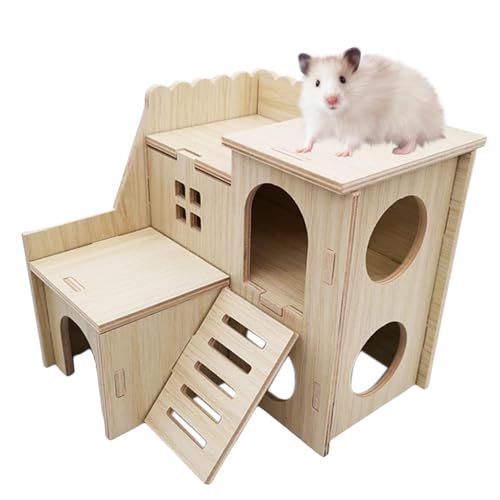 Hamsterhäuser und Verstecke – Hamsterversteck Käfig, Spielplatz aus Holz, Versteckhütte, Kleintierhaus, lustiges Haustierzubehör für Rennmäuse, Meerschweinchen, Kaninchen von Generisch