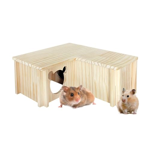 Hamsterhaus aus Holz, Hamsterversteck mit Mehreren Kammern | 3-Zimmer-Tunnel für große Kleintiere, Spielzeug zum Erkunden von Haustieren - Abnehmbarer Aktivitätsraum mit Mehreren Kammern für Hamster, von Generisch