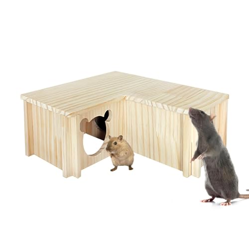 Hamsterhaus aus Holz, Hamsterversteck mit mehreren Kammern - 3-Zimmer-Tunnel für große Kleintiere, Spielzeug zum Erkunden von Haustieren | Kleintier-Tunnelspielzeug, Kammerlabyrinth, Hamsterversteck f von Generisch