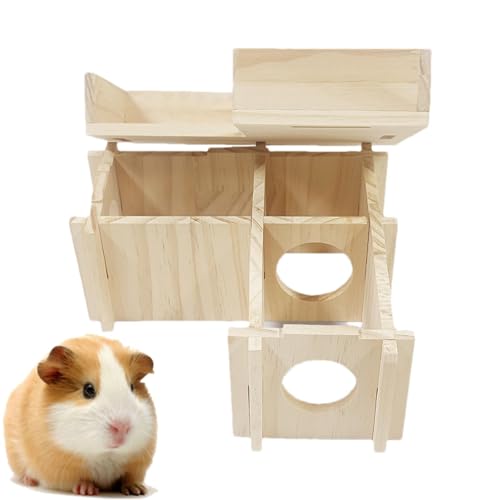 Hamsterhüttenholz, Gerbil-Hausholz - Holzkammer-Labyrinth-Hamsterversteck - Hamsterhütte mit lustiger Kletterleiter-Rutsche, die den geheimen Guckschuppen für Zwergrennmäuse, Mäuse, Mäuse und Kleintie von Generisch