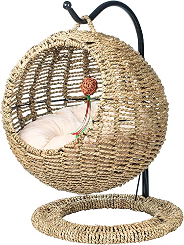 Handgemachte Wicker Katzenbett Korb Swinging Haustier Haus Nest für kleine Hundekatze mit Kissen (3XL) von Generisch