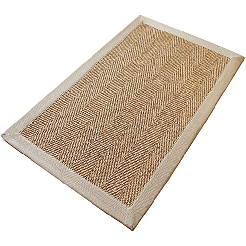 Handgewebte Fußmatte aus natürlichem Sisal, rutschfeste Fußmatte für den Innenbereich, moderne Heimdekoration, Teppich mit Jute-Schmutzfänger, kommerzielle Qualität, Vorderfußmatte, Gelb, 127 cm von Generisch