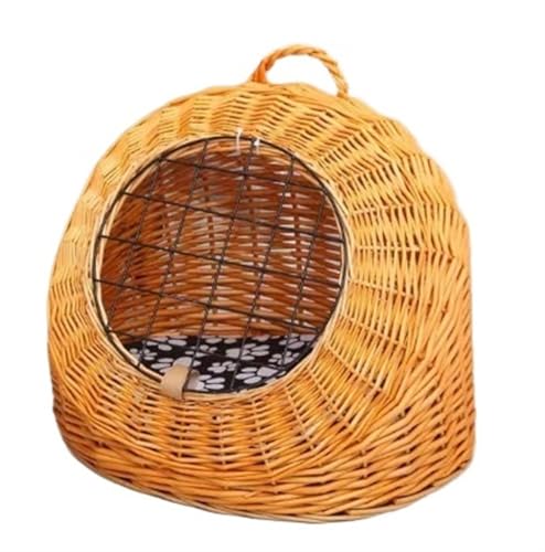 Handgewebter Naturweidenkäfig für den Außenbereich, Katzenkäfig, für den Innenbereich, für Haustierhäuser, Haustiernest (Honig, 44 cm, 34 cm, 35 cm) von Generisch