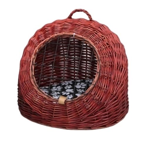 Handgewebter Naturweidenkäfig für den Außenbereich, Katzenkäfig, für den Innenbereich, für Haustierhäuser, Haustiernest (rotbraun, 44 cm, 34 cm, 35 cm) von Generisch